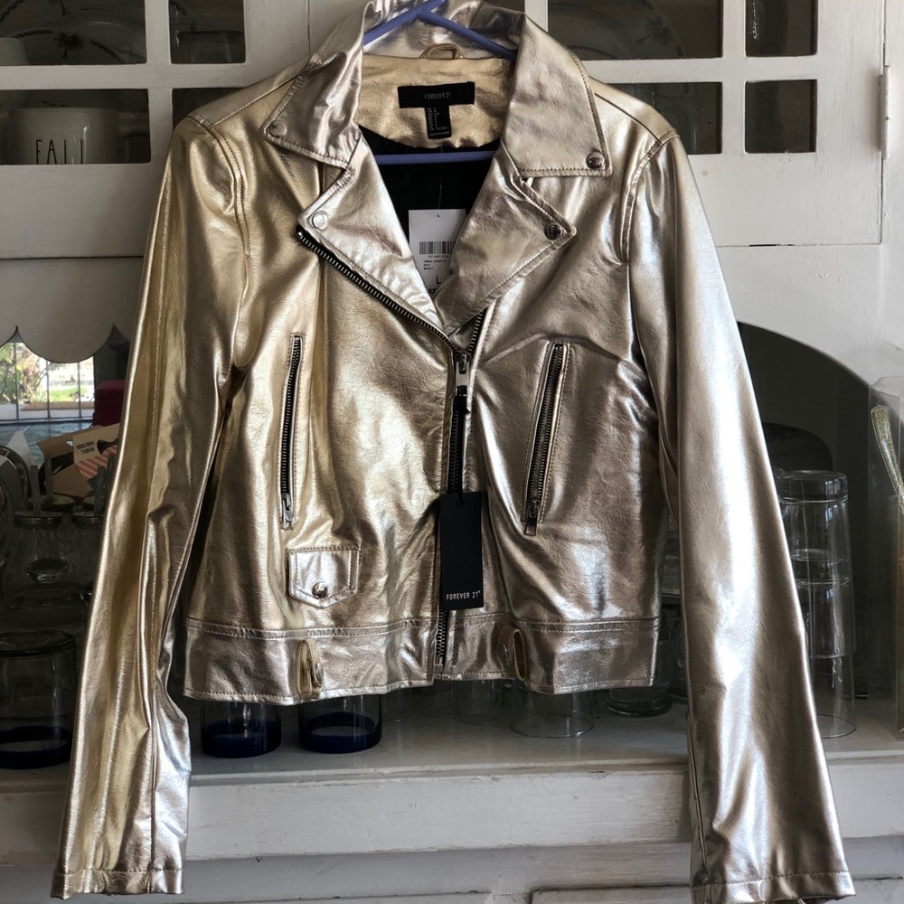 Women’s Faux Leather Gold Jacket
